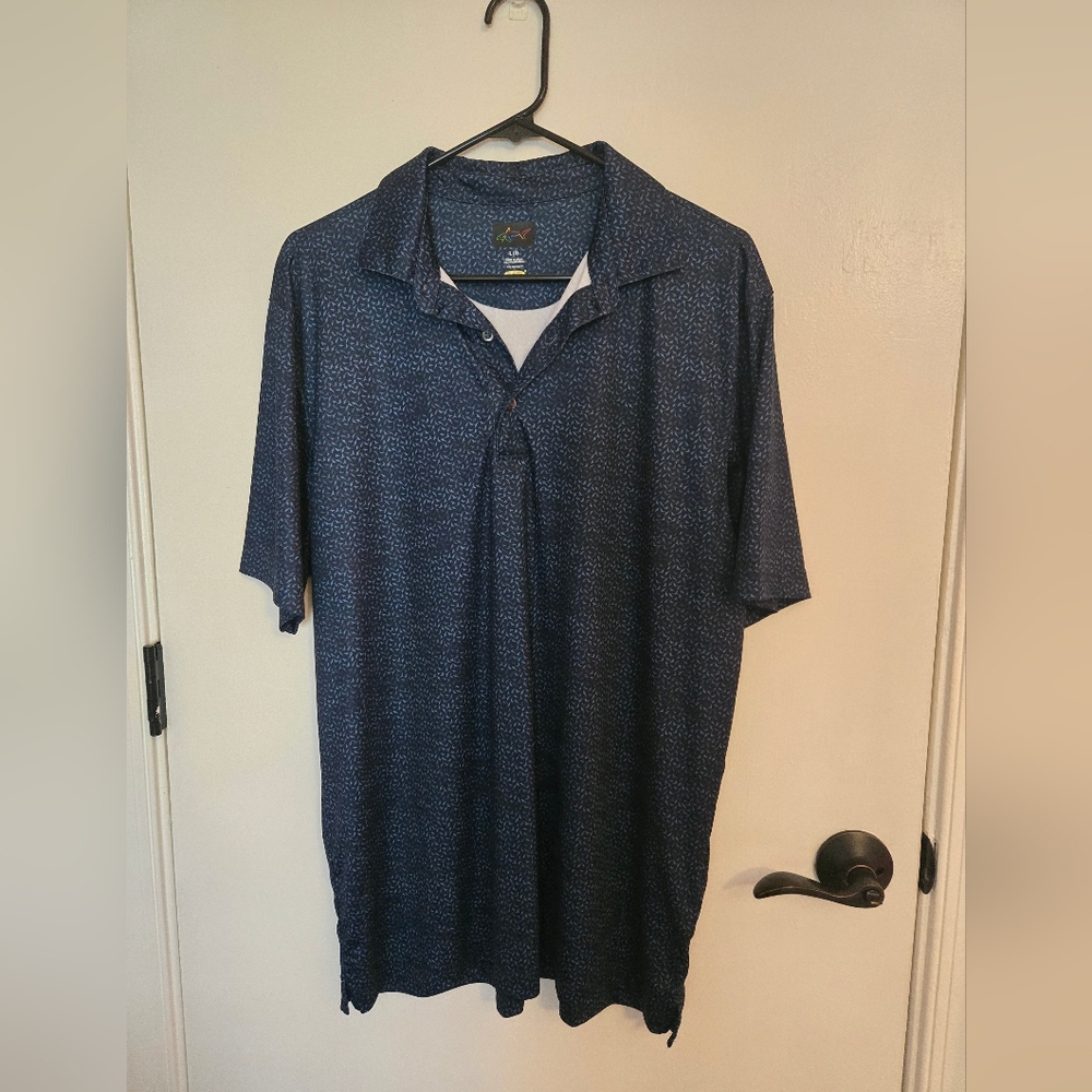 Greg Norman Men's Polo Shirt Navy Blue With Sharks Size Large